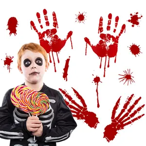 Autocollants d'Halloween en PVC avec empreintes de mains sanglantes et mains squelettes