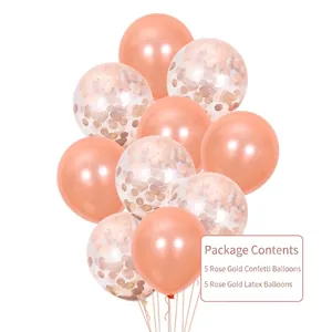 Rose gold party balloon set including 5 confetti balloons and 5 latex balloons
