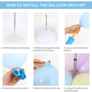 Step-by-step instruction guide for assembling the balloon arch kit with water base