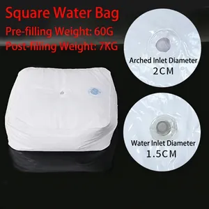 Close-up detail of the 1.5cm water inlet and 2cm insert hole on a square PVC weight bag