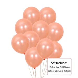 Detail of rose gold balloon set including 20 latex balloons and 1 ribbon roll