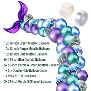 Mermaid tail balloon arch kit with metallic and confetti balloons including tape