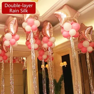 Silver double-layer metallic fringe curtain for party balloon decorations and events