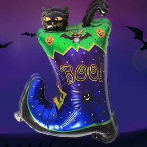 Halloween Witch Boot Foil Balloon Mylar Pumpkin Bat Black Cat Pattern Printed Boo Letter Party Bar Decoration Balloon
