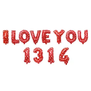 Kit de ballons en aluminium I LOVE YOU 1314 rouge avec motifs de cœurs pour mariage