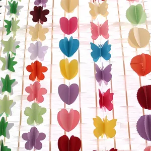 Ghirlanda di carta 3D colorata da 2,6m con cuori, stelle e farfalle per decorazioni feste
