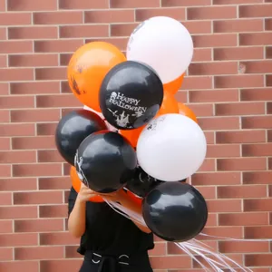 Set Halloween-Latexballons in Orange, Schwarz und Weiß mit festlichen Drucken