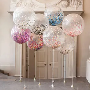 Decorative clear confetti balloons for birthdays or weddings in an elegant setting