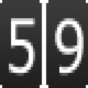 Graphic of white pixelated number 59 on black background for birthday party decoration