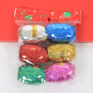 Close-up of 6-pack assorted laser glitter curling ribbons in retail plastic packaging