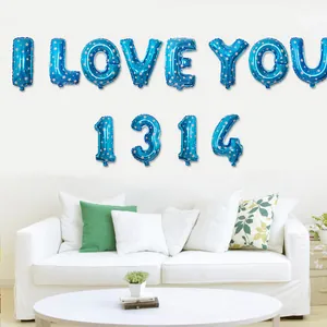 Ballons en aluminium bleu avec motifs d'étoiles épelant I LOVE YOU 1314 pour mariage