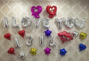 Décoration de mariage ballons en aluminium argenté avec inscription I LOVE YOU 1314.