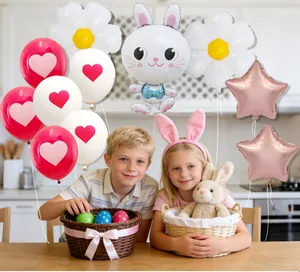 Set di palloncini per festa di Pasqua con coniglietto margherite e cuori per la festa dei bambini
