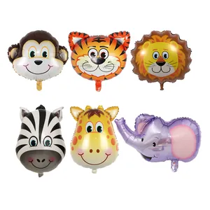 Set of 6 cartoon animal head aluminum foil balloons for kids birthday party decorations