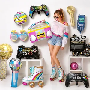 80s Disco Party Balloon Aluminum Foil Radio Roller Skate Controller Camera Retro Themed Birthday Decorations For Adults Kids