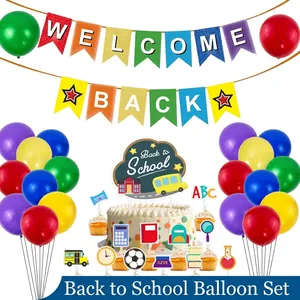 Back To School Party Decorations Kit Welcome Back Banner Balloon Set With Cake Toppers Classroom Reopening Celebration Supplies