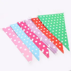 Set of colorful polka dot triangle pennant banners for children party room decoration