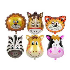 Set di sei palloncini colorati in alluminio a forma di testa di animale per feste di bambini