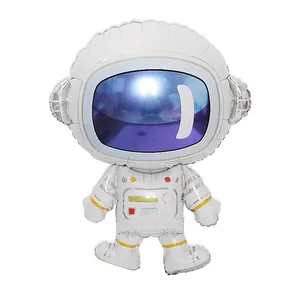 Close-up detail of a white cartoon astronaut-shaped foil balloon for space theme parties.