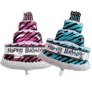 Palloncini in alluminio a forma di torta con testo Happy Birthday per decorazione festa.