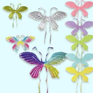 Detailed view of various colorful butterfly-shaped aluminum foil balloon sticks for events