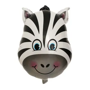 Detailed view of cartoon zebra head foil balloon for birthday party decorations