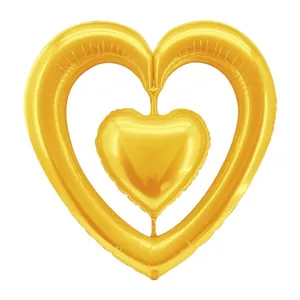 Élégant ballon en aluminium doré double cœur pour la décoration de la Saint-Valentin