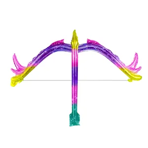 Colorful rainbow aluminum foil balloon in a creative bow and arrow shape for kids parties