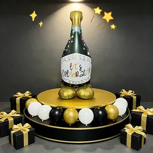 Standing champagne bottle shaped party balloon with let's celebrate text
