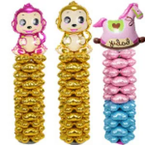 Foil balloon column sets with cute monkey and rocking horse toppers for party decor