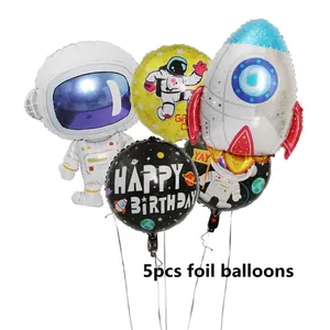 Space Theme Party Decorations Cartoon Astronaut Rocket Foil Balloons For Kids Birthday Baby Shower Celebration Decoration
