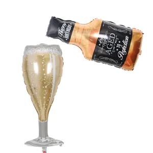 Champagne bottle and glass foil balloons set for birthday party room decorations