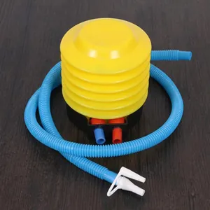 Manual portable plastic bellows air pump with flexible blue hose for balloon inflation