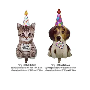 Palloncini in alluminio a forma di gatto e cane con cappelli per feste di compleanno