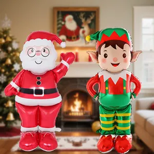 Festive standing Santa Claus and Christmas Elf foil balloons for holiday party decorations