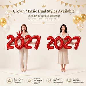 Set de globos 2027 rojos 16 pulgadas diseño corona para decoración de año nuevo