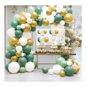 Sage green and metallic gold balloon arch garland kit for wedding and birthday party decorations