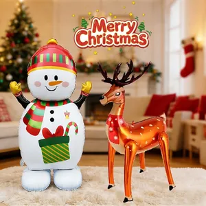 Christmas foil balloons featuring standing snowman and reindeer for holiday party decor
