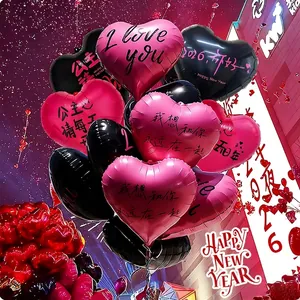 Ballons en forme de cœur rose et noir avec texte pour décoration de Nouvel An et demande