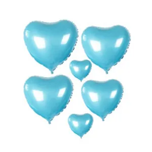 Set of six light blue heart-shaped foil balloons for wedding and party decorations