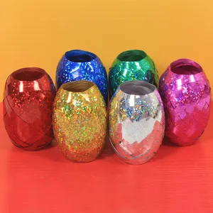 Set of 6 rolls of colorful laser ribbons for balloon tying and party decoration