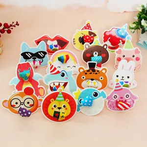 Colorful children's cartoon animal party blowouts noisemakers for celebrations.