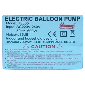 Étiquette de spécification de la pompe à ballon électrique Youmay 600W de fête