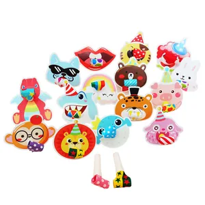 Colorful cartoon animal party blowouts set for kids birthday celebration noisemakers.