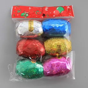 Detail view of 6 rolls shiny laser ribbon pack for party balloon decoration 5mmx10m