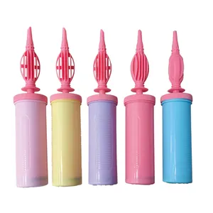 Set of five colorful manual handheld balloon pumps for various party decorations