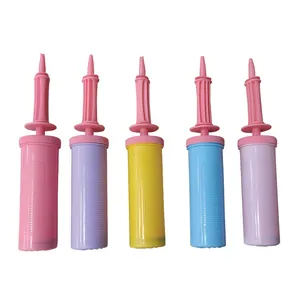 Set of five colorful handheld portable manual balloon pumps with non-slip grip design.