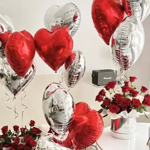 Red and silver heart shaped foil balloons 22 inch for Valentine's Day party decor