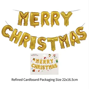 16-inch gold Merry Christmas foil balloon garland set with packaging dimensions 22x16.5cm