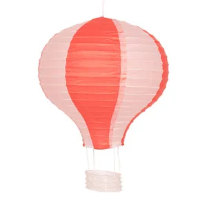 16 Zoll Heißluftballon faltbare Papierlaterne mit roten und rosa Streifen Dekor